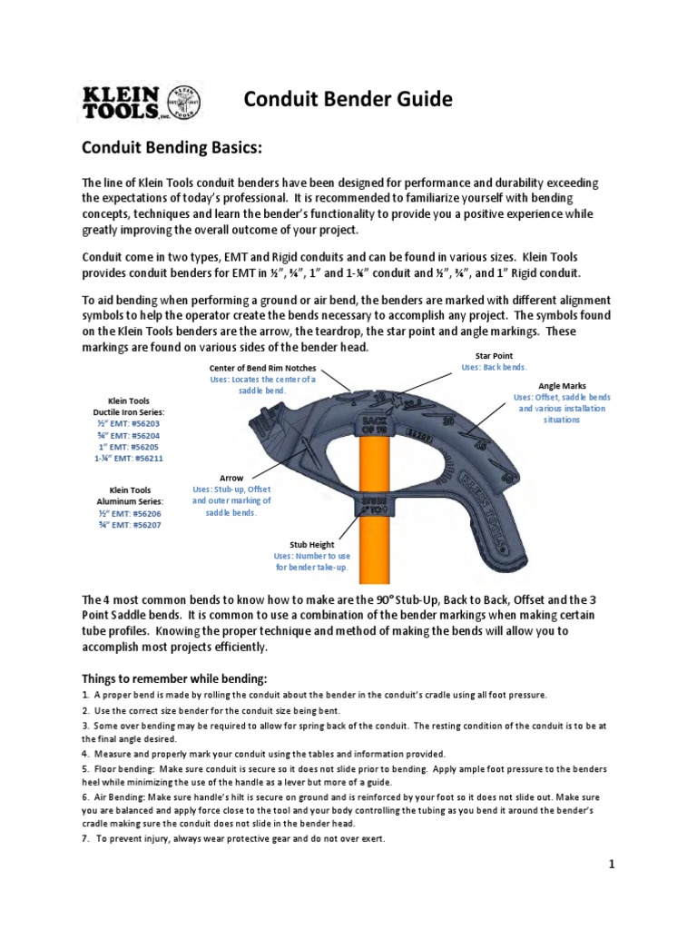 Conduit Bender Guide PDF Distance Angle