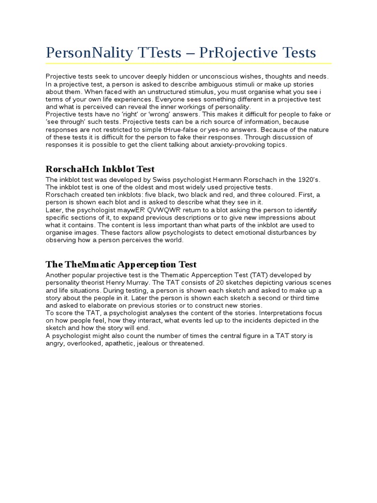 Understanding Projective Tests | PDF | Self-Improvement