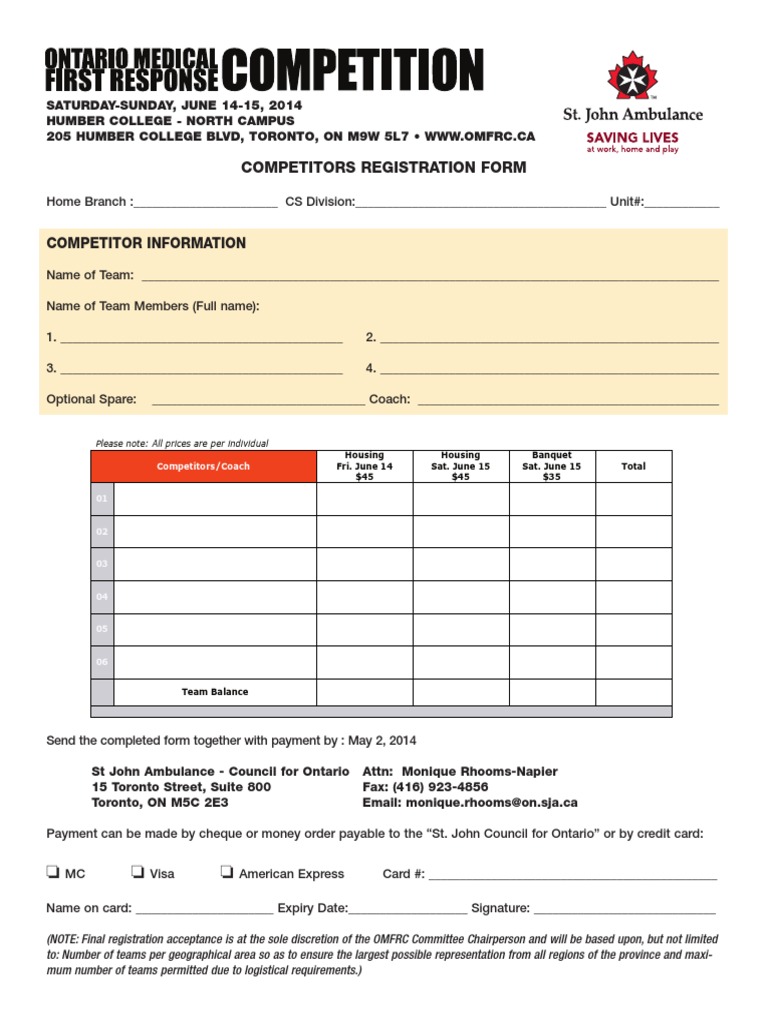 2014 Competitors Reg Form | PDF