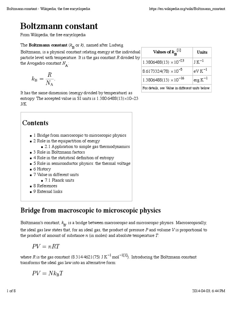 Boltzmann Constant Wiki CC PDF Gases Entropy