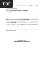 Formato de Justificación de Inasistencia