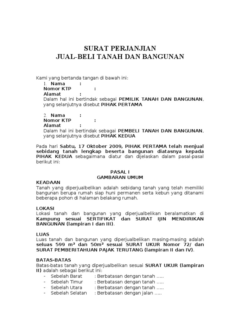 Surat Perjanjian Jual Beli Tanah | PDF