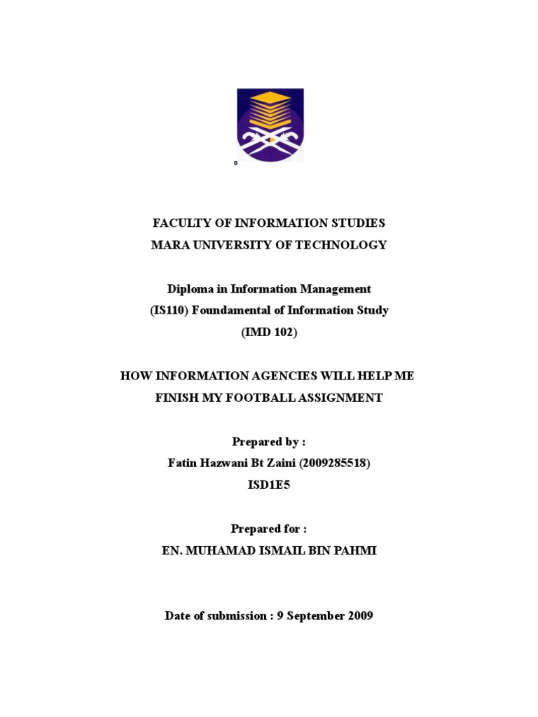 contoh cover page assignment uitm