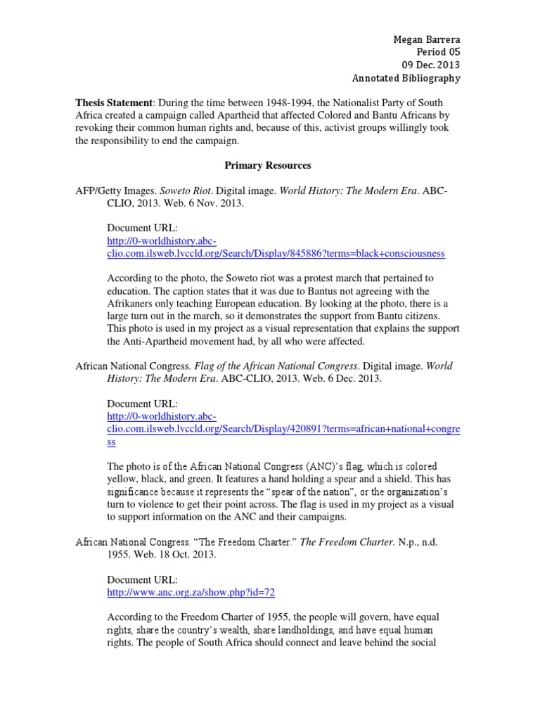Nhd annotated bibliography apartheid african national congress