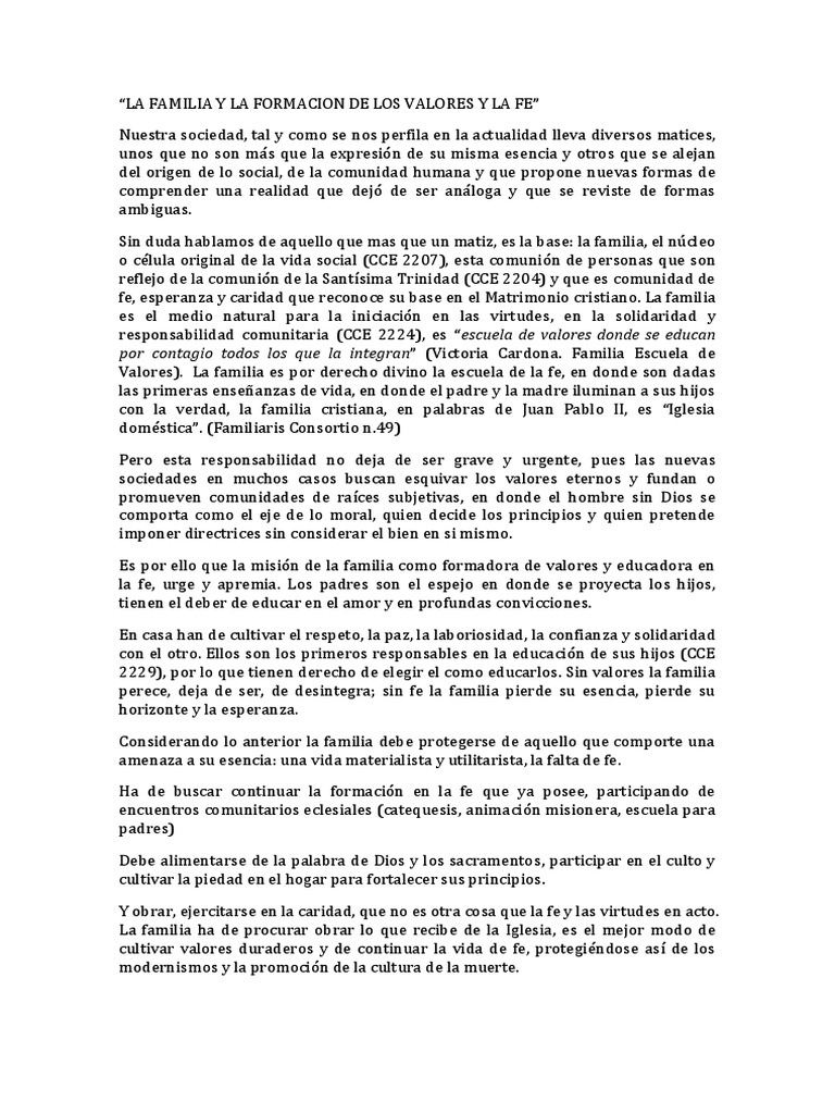 La Familia como Escuela de Fe y Valores | PDF | Familia | Fe