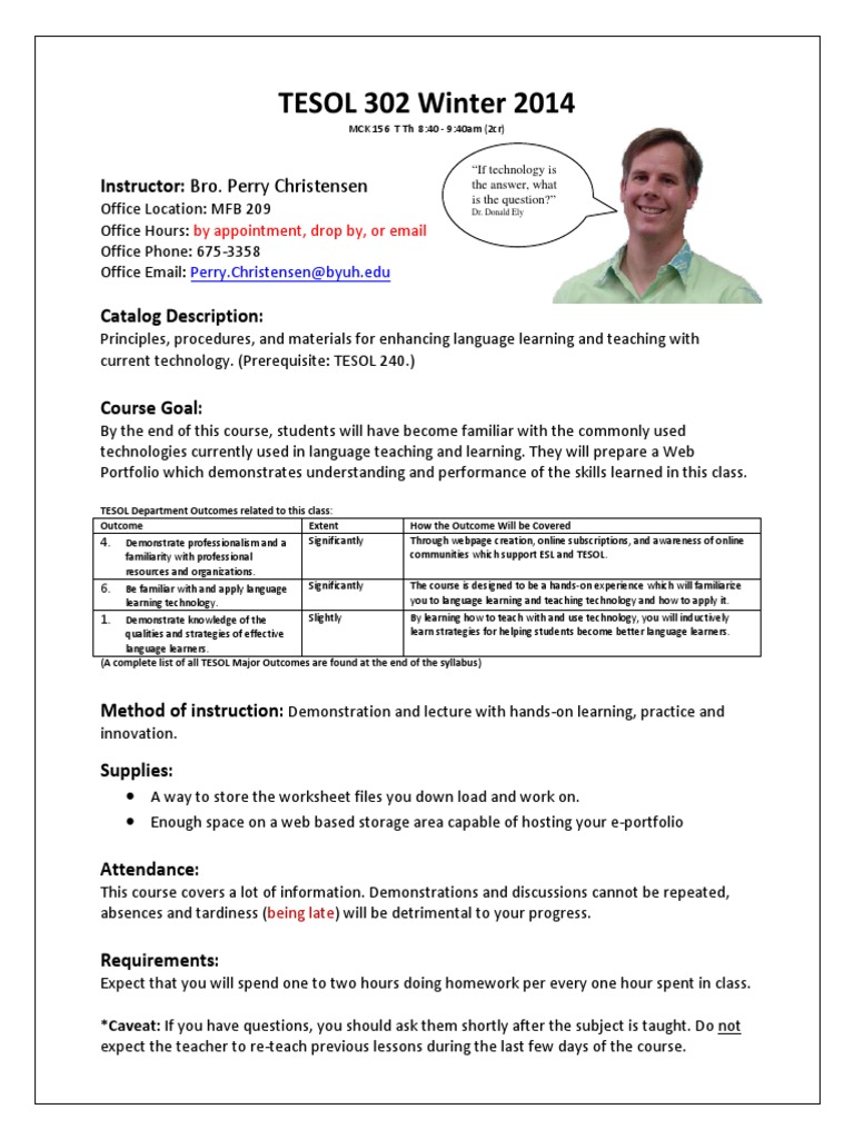 Tesol 302 Syllabus Winter 2014 | PDF | English As A Second Or Foreign ...