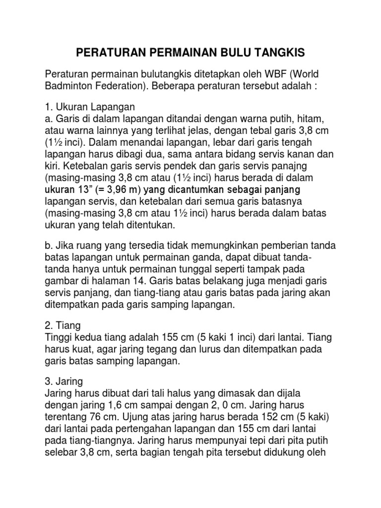 Peraturan Permainan Bulu Tangkis