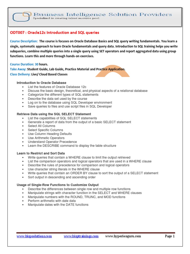 Fundamentals of Oracle Database and SQL | PDF | Sql | Database Index