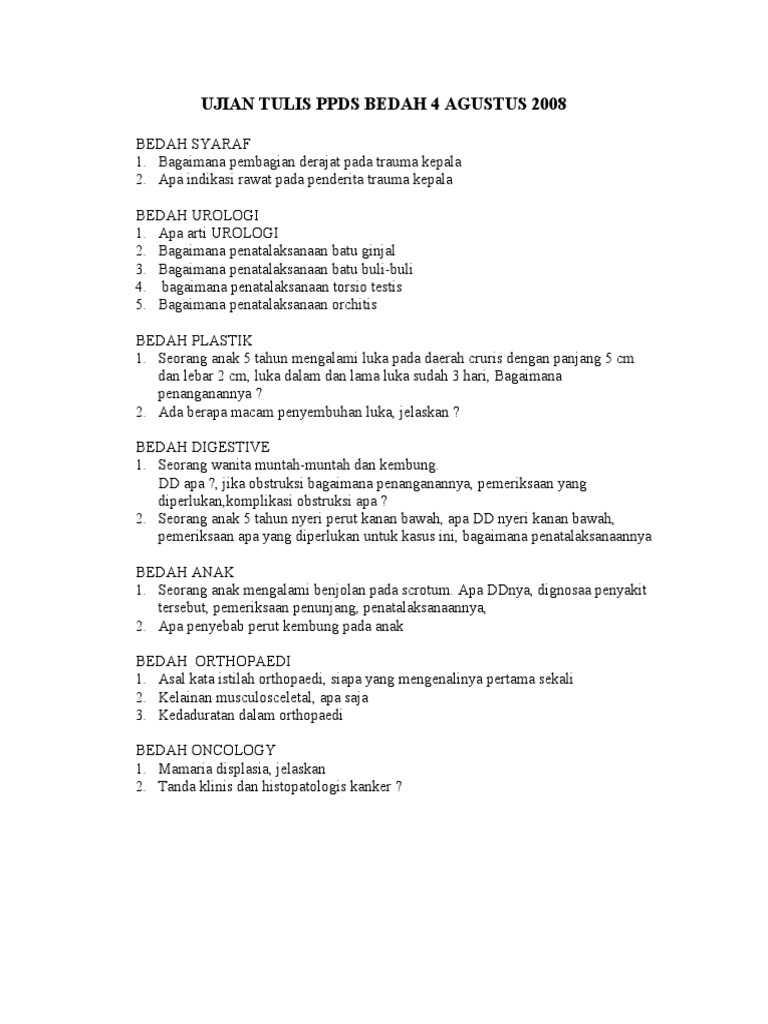 Soal Ppds Bedah 4 Agustus 2008