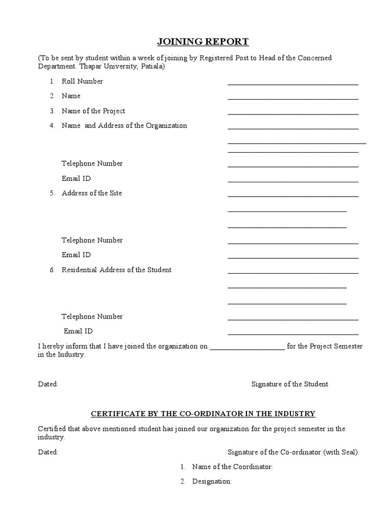 Joining Report: Certificate by The Co-Ordinator in The Industry | PDF ...