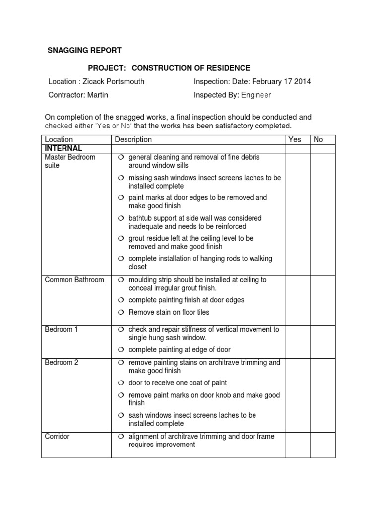 Snagging Report Residential Building2 PDF Door Window