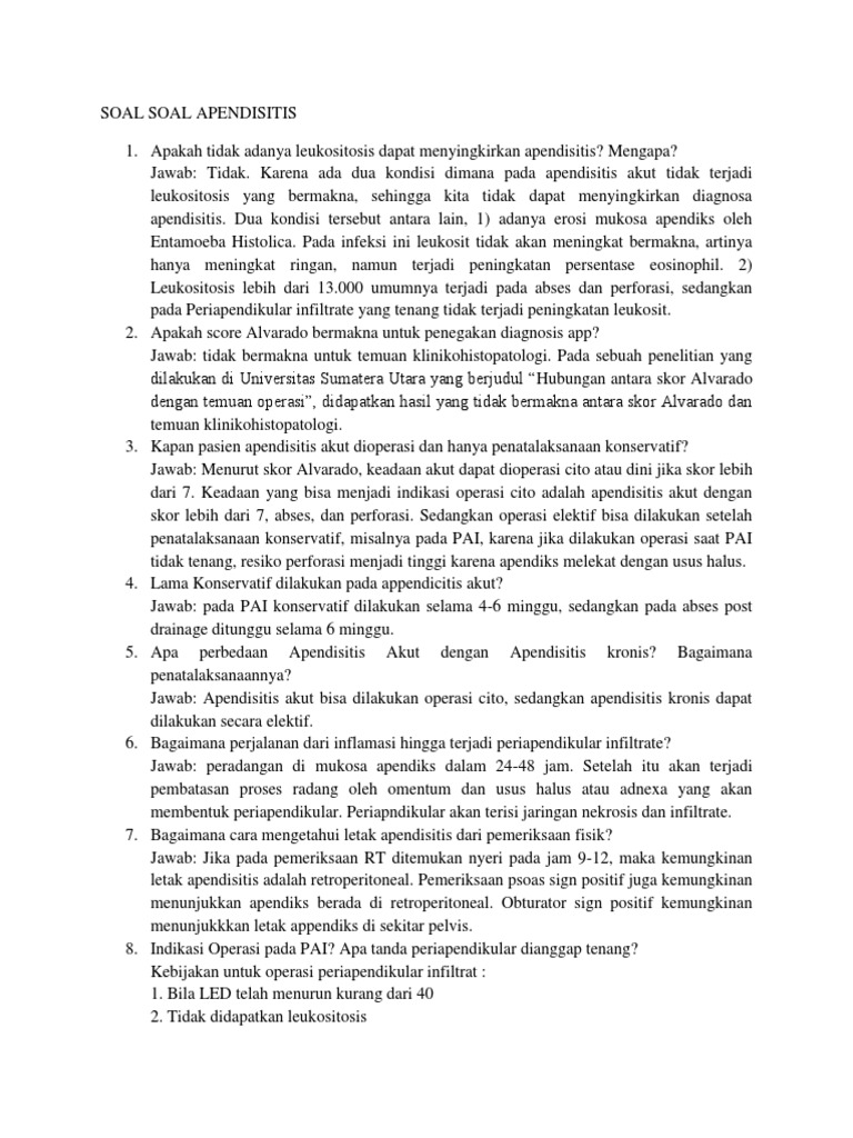 Pertanyaan Mbak Ichaq Kasus Apendisitis