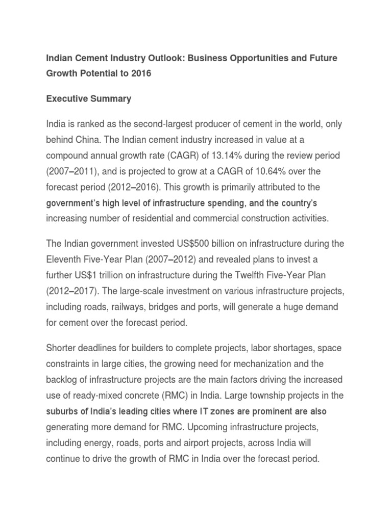 Indian Cement Industry Outlook | PDF | Strategic Management | Forecasting