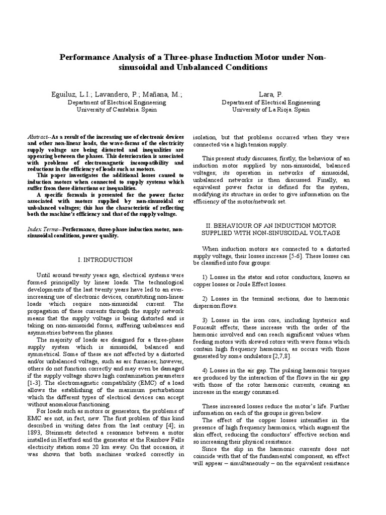 Performance Analysis of A Three-Phase Induction Motor Under Non ...