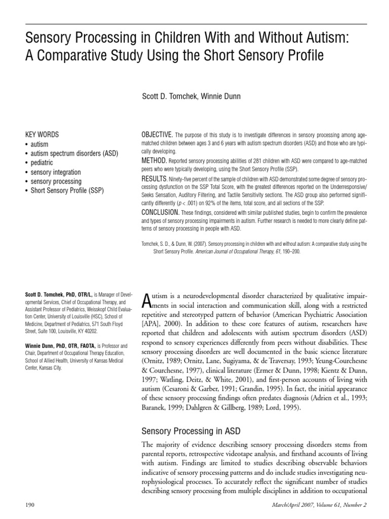 Sensory Processing Impairments in Children With Autism: Findings from ...