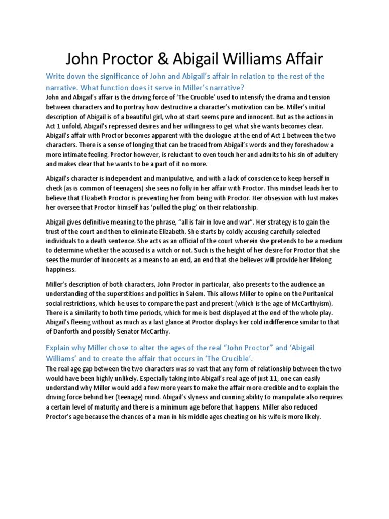 John Proctor And Abigail William S Affair Psychological Concepts Psychology