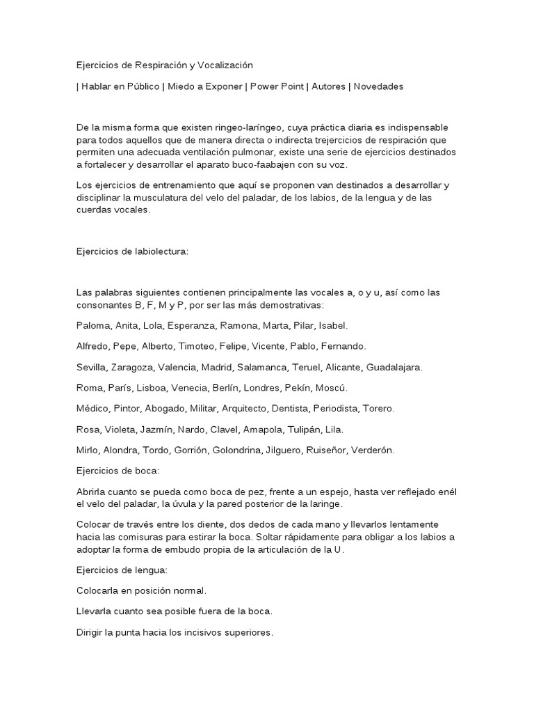 Ejercicios para Mejorar la Voz y Respiración | PDF | Respiración ...