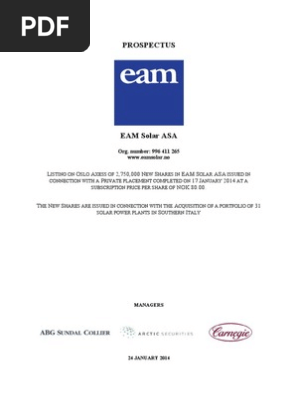 Eam Solar Prospectus Solar Power Mergers And Acquisitions