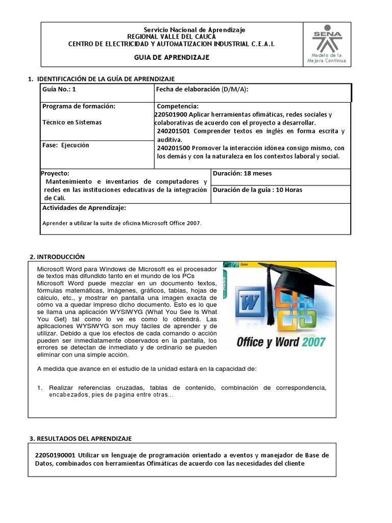 Guía de Aprendizaje en Word 2007 | PDF | Microsoft Word | Aprendizaje