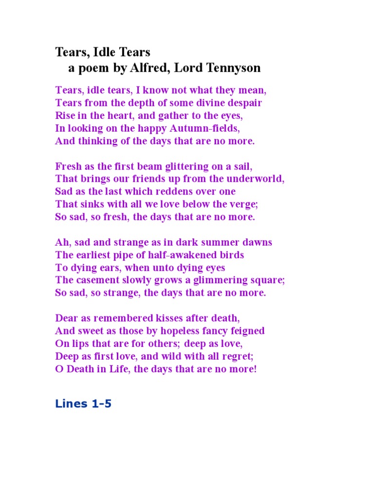 Tears, Idle Tears A Poem by Alfred, Lord Tennyson PDF Poetry
