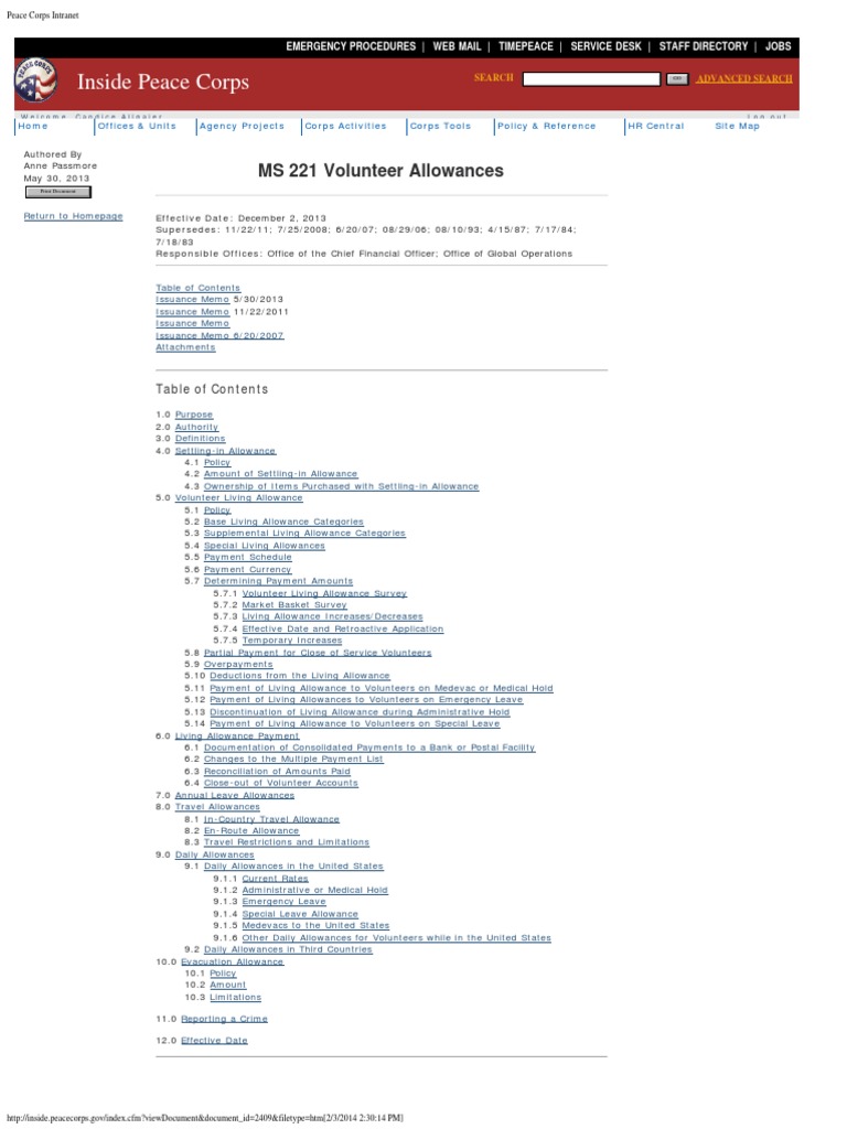 Volunteer Allowances Policy Overview | PDF | Peace Corps | Survey ...
