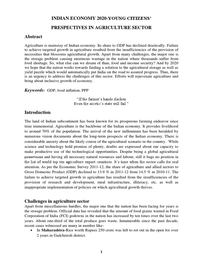 Edited Version INDIAN ECONOMY Agriculture 2020 | PDF | Economy Of India ...