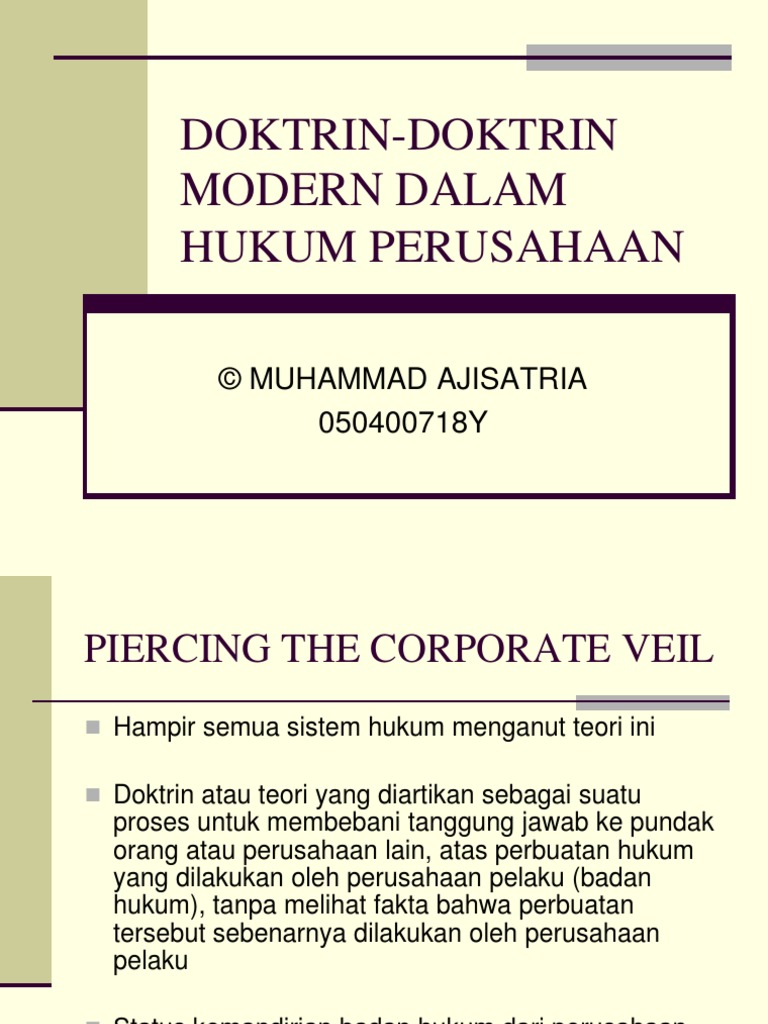 Ekbang Doktrin Doktrin Modern Dalam Hukum Perusahaan | PDF