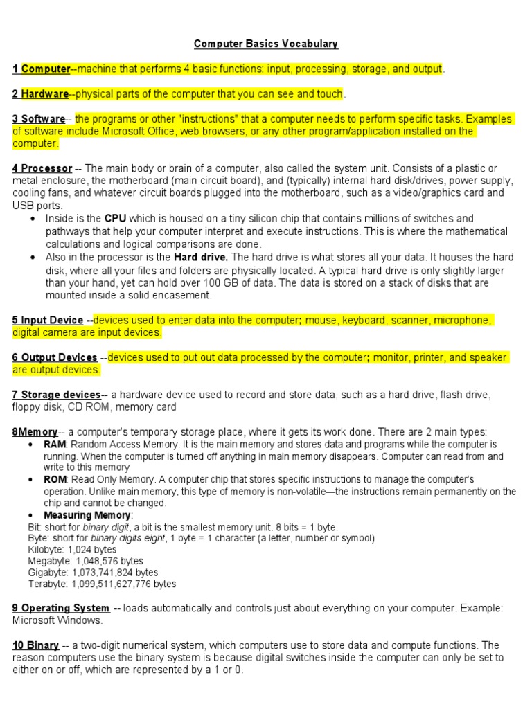 Essential Computer Vocabulary Guide | PDF | Input/Output | Computer ...