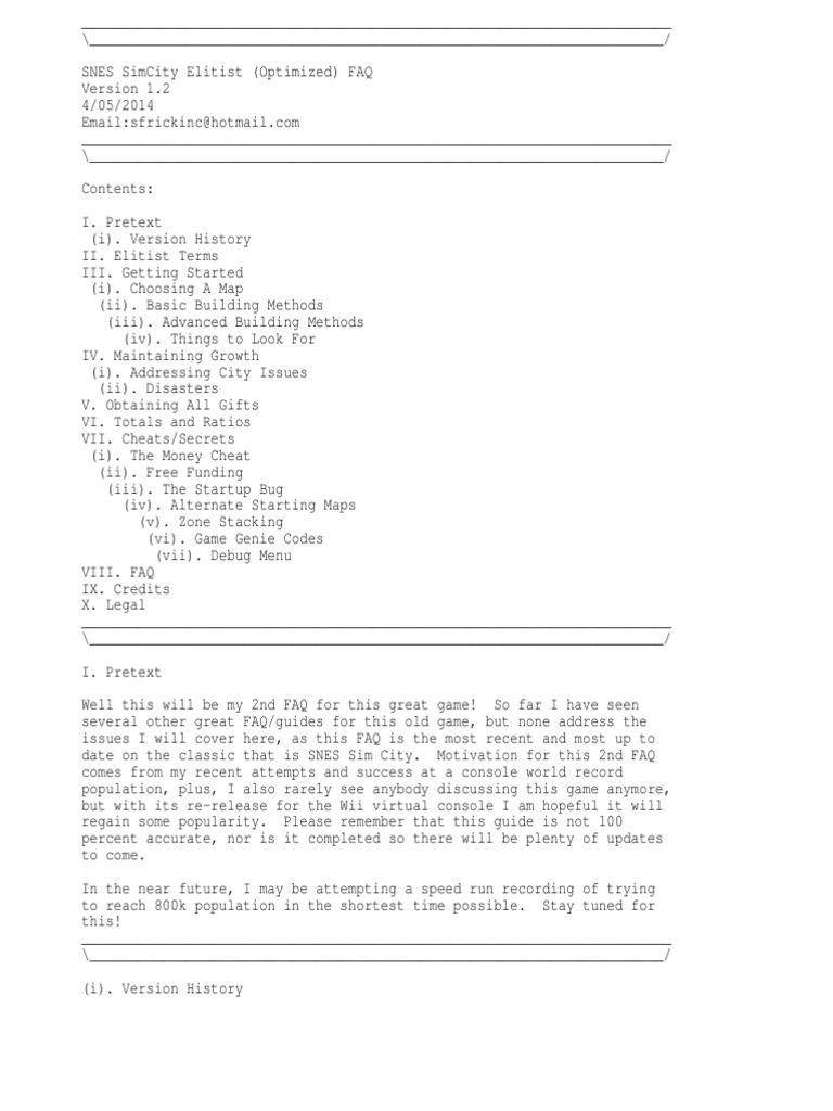 Optimized SimCity SNES FAQ/Guide | PDF | Video Games | Tornadoes