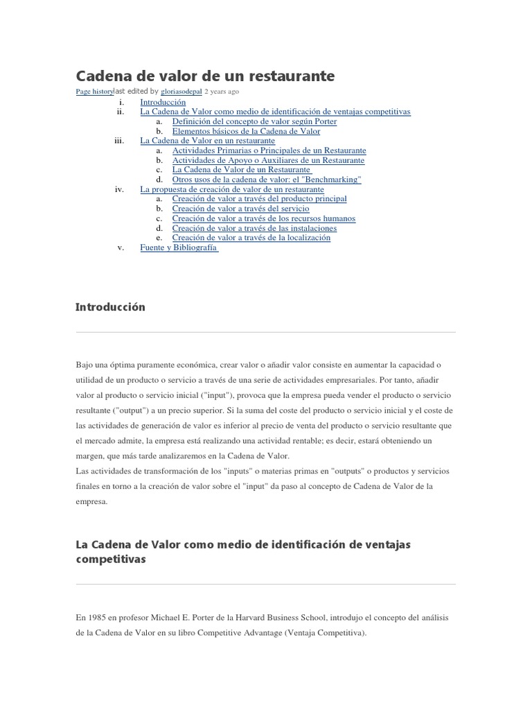 Cadena de Valor en Restaurantes | PDF | Cadena de valor | Benchmarking