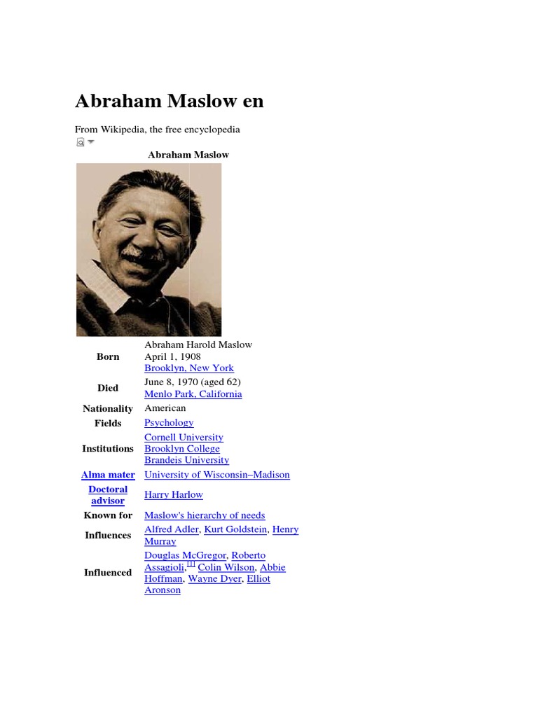Abraham Maslow en | PDF | Self Actualization | Behavioural Sciences