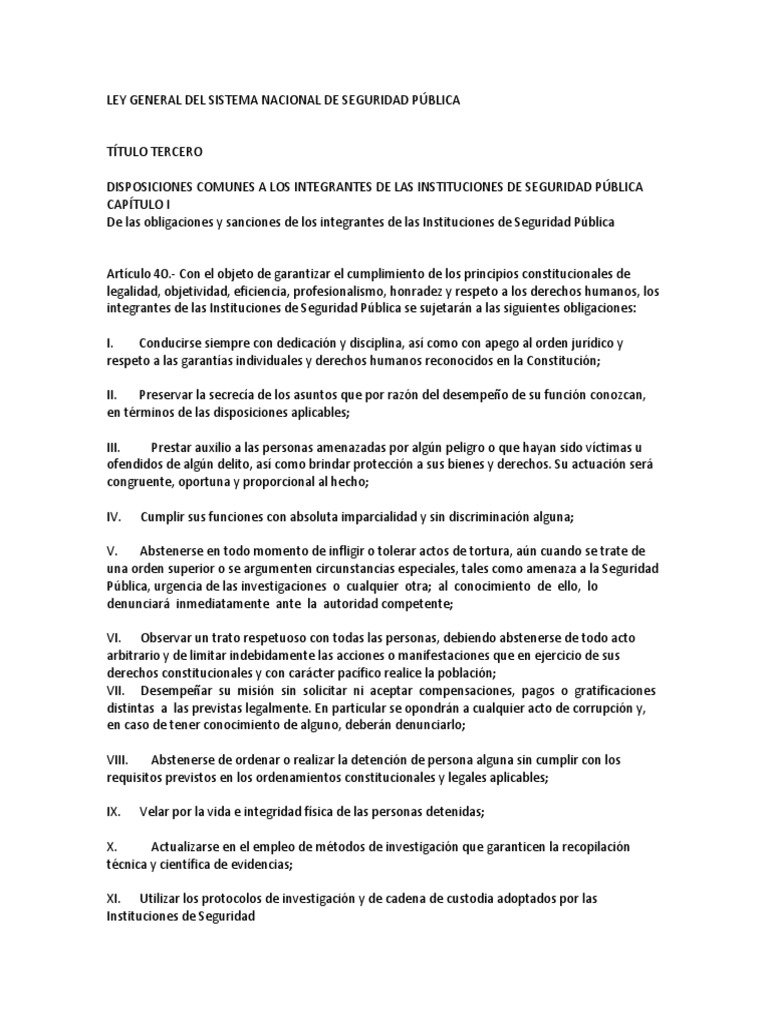 Ley General Del Sistema Nacional de Seguridad Pública | PDF | Policía ...