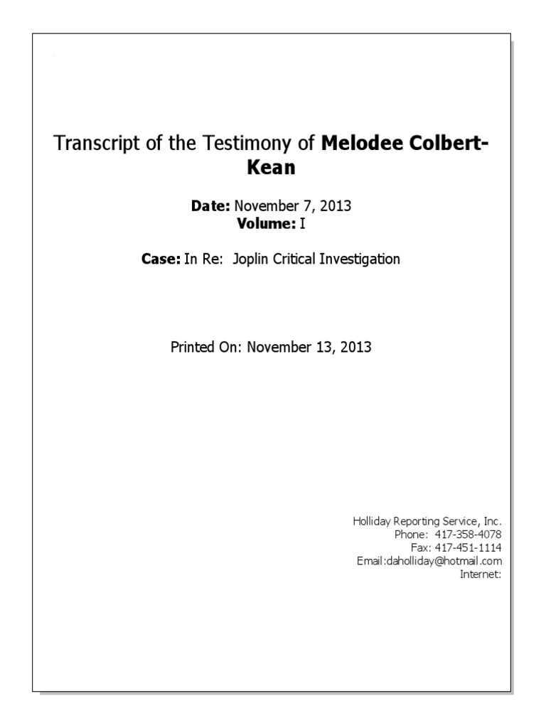 Colbert-Kean, Melodee - Testimony Transcript | PDF | Government | Justice