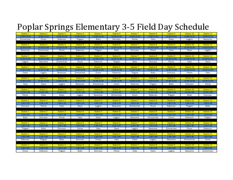 Poplar Springs Elementary Field Day Schedule | PDF
