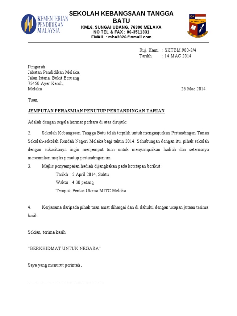 Contoh Surat Rasmi Unikl