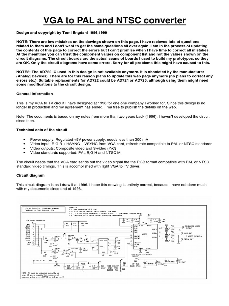 VGA To PAL and NTSC Converter PDF | PDF | Electronics | Electronic ...