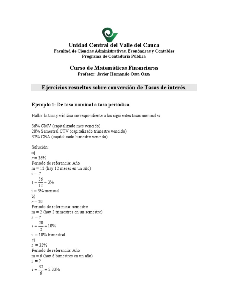 Ejercicios Resueltos de Tasa de Interés | PDF