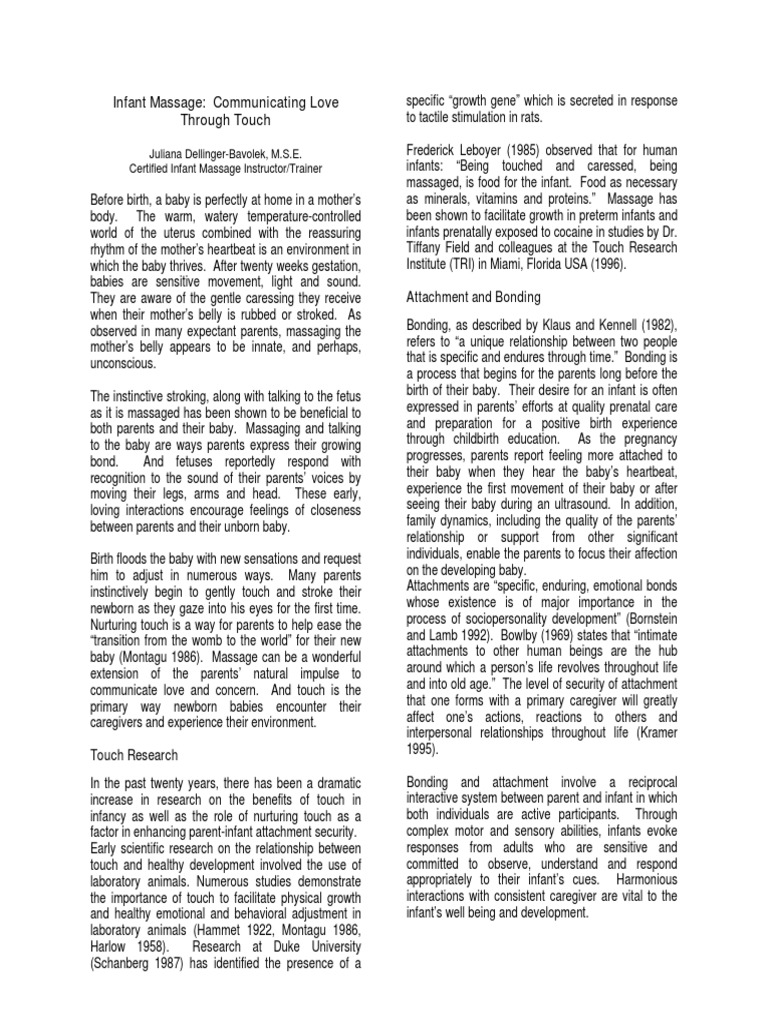 Benefits of Infant Massage for Bonding | PDF | Infants | Attachment Theory