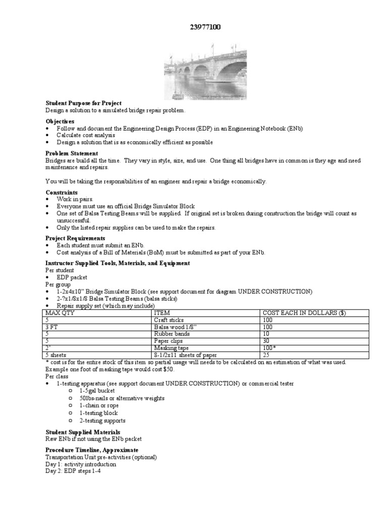 Bridge Repair Design Brief PDF Engineering Business