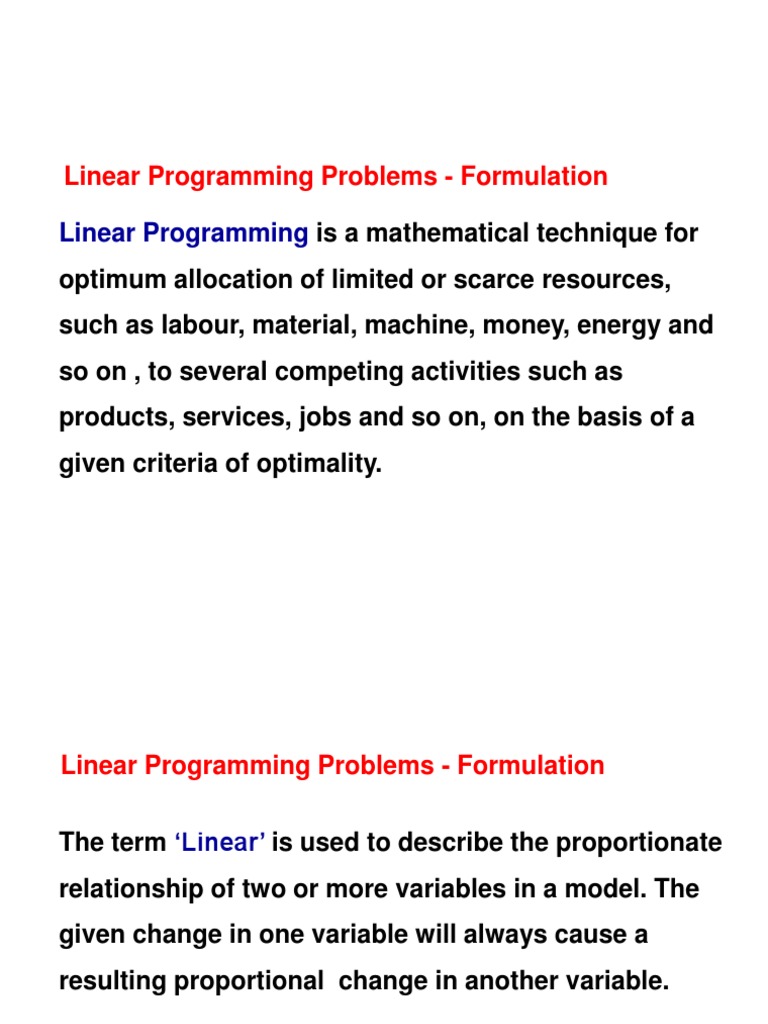 Linear Programming Problems - Formulation | PDF | Loss Function ...