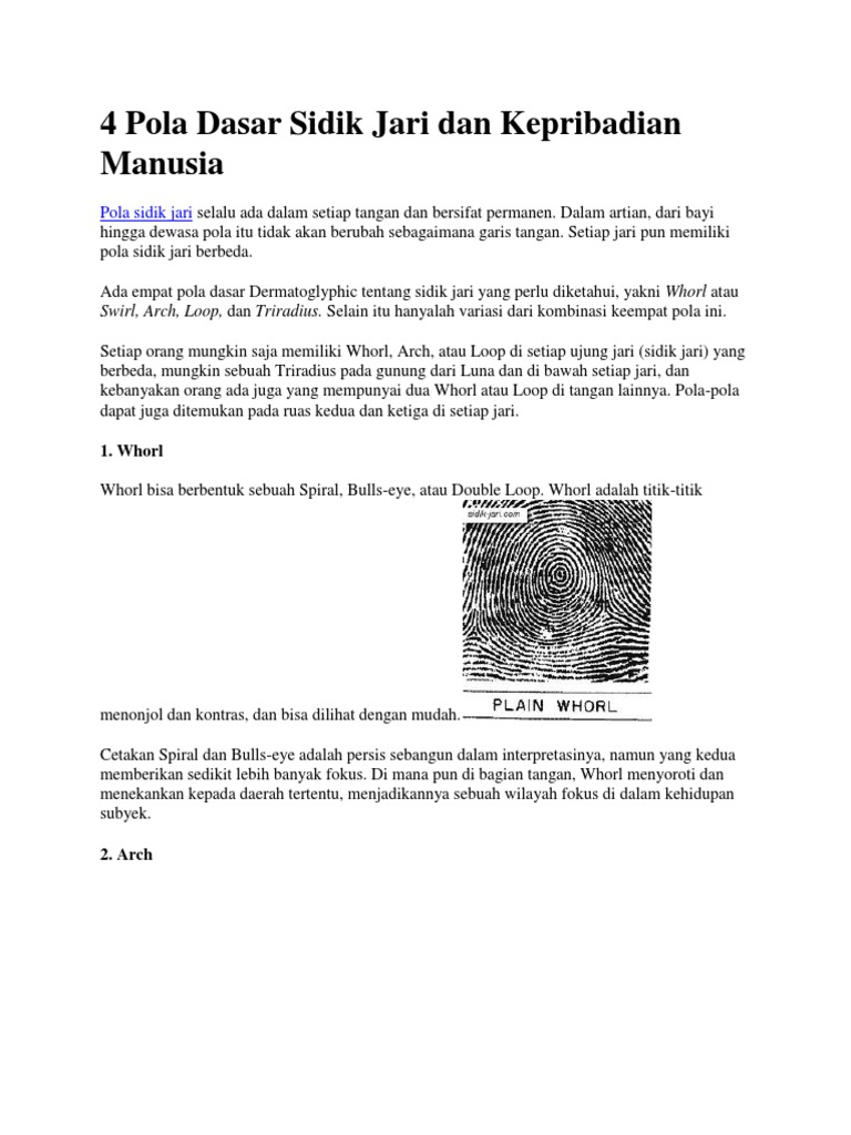 4 Pola Dasar Sidik Jari Dan Kepribadian Manusia Pdf