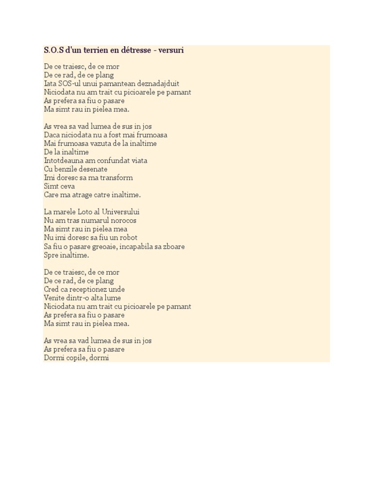Paroles Sos D'un Terrien En Détresse | AUTOMASITES