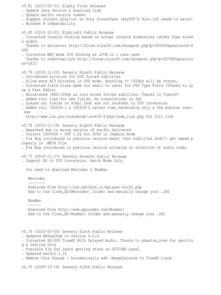 Clown - BD v0.81 Changelog | PDF | Command Line Interface | Filename