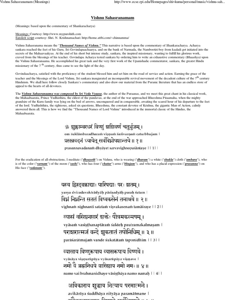 Vishnu Sahasranamam Meanings) | PDF | Vishnu | Mantra
