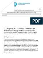 23 August 2012 - Oxford Dictionaries Online Quarterly Update - New Words Added To Oxforddictionaries