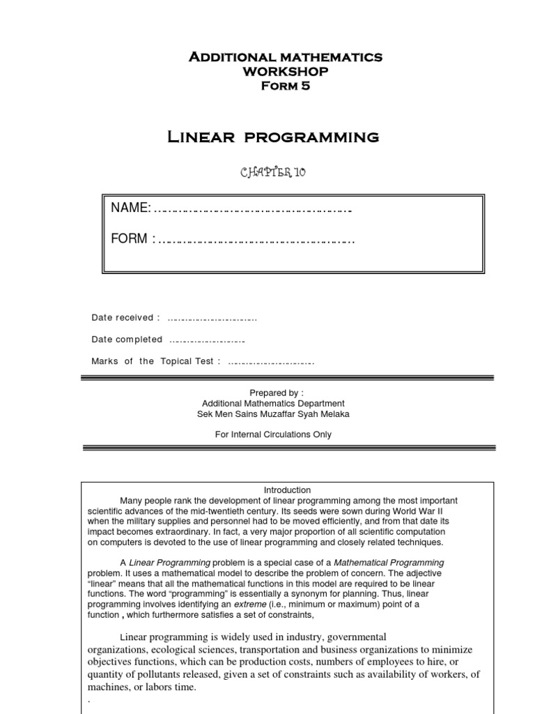 Add Math Linear Programming | PDF | Linear Programming | Mathematical ...