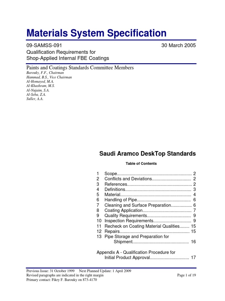 09 Samss 091 | PDF | Pipe (Fluid Conveyance) | Specification (Technical ...