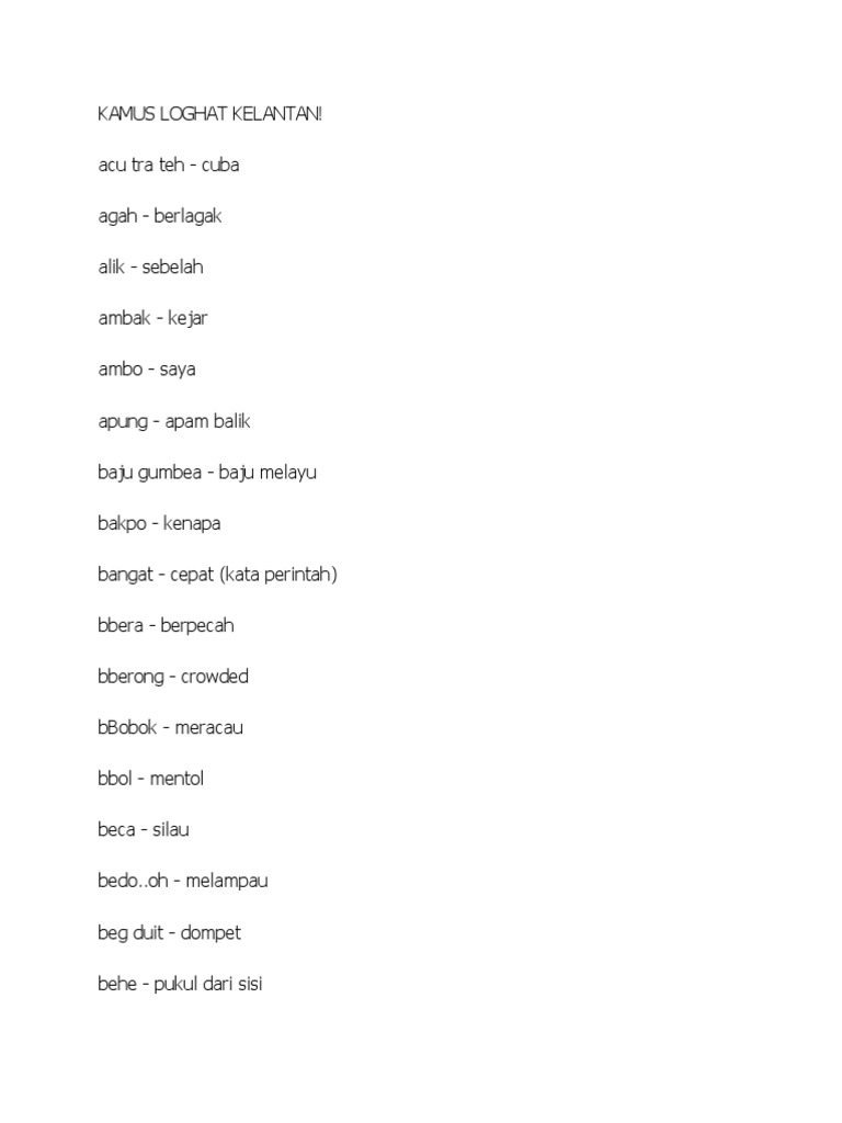 Kamus Loghat Kelantan Pdf