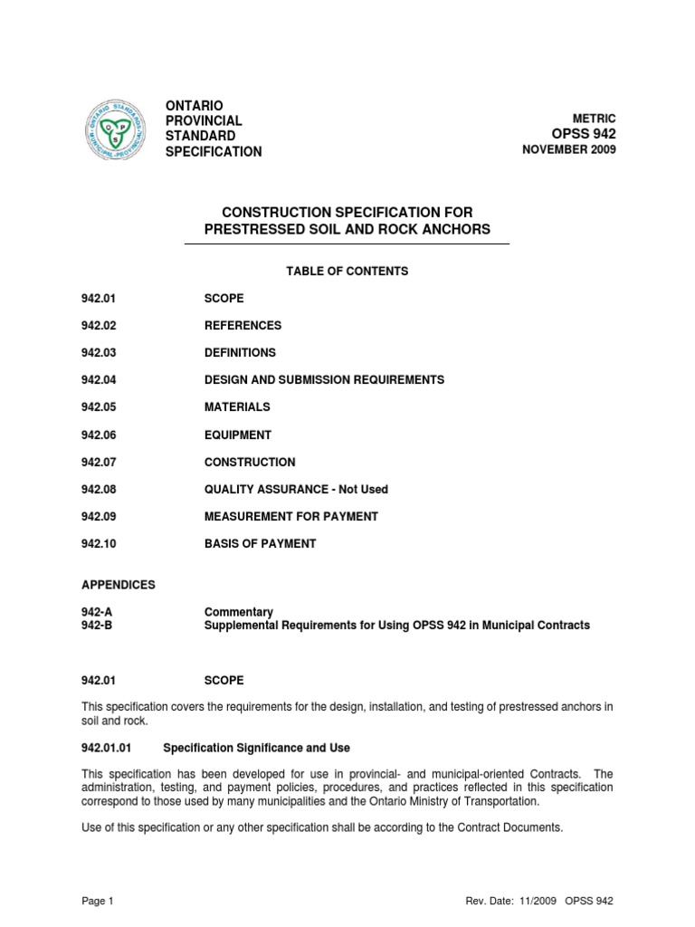 OPSS 942 Nov09 | PDF | Prestressed Concrete | Deep Foundation