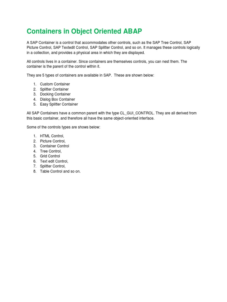 Overview of SAP ABAP Container Types | PDF | Subroutine | Object ...